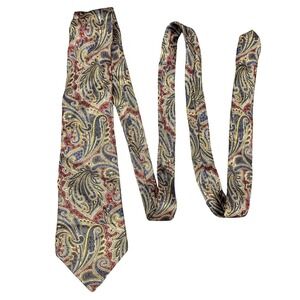 Maison Blanche Italy Paisley Silk Necktie Burgundy Gold Blue Classic Extra Long